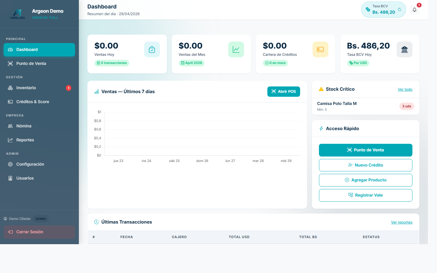 Dashboard del cliente